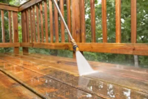 Pressure washing wood surface to restore clean finish